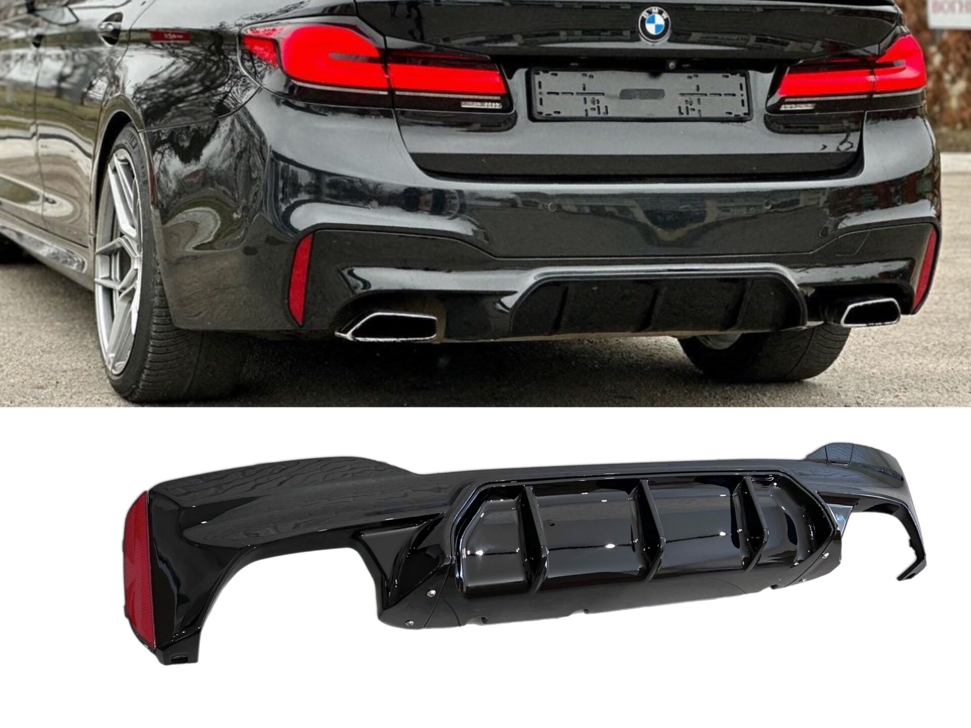 Дифузор накладка заднього бампера M5 style F90 для BMW 5 series G30 2017- К БАМПЕРУ М ПАКЕТ, чорний глянець