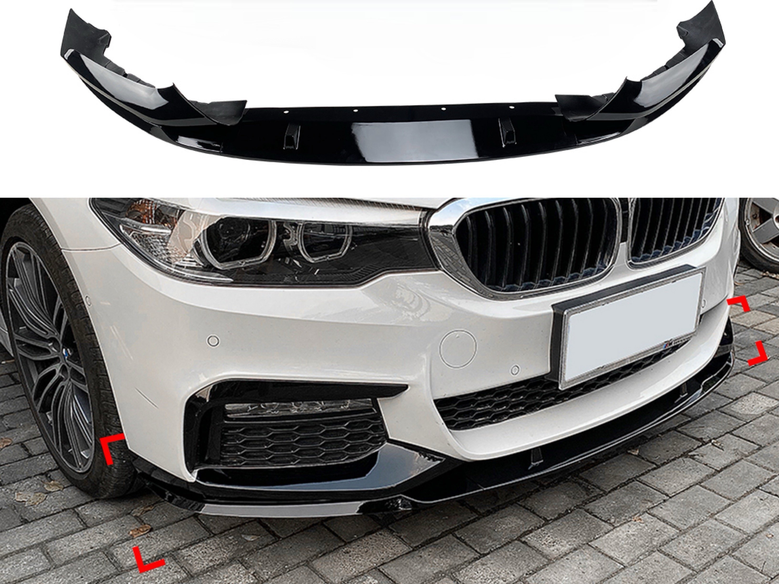 Спідниця накладка переднього бампера спідниця M performance BMW 5 series G30 G31 2016-2020 ABS пластик, чорний глянець
