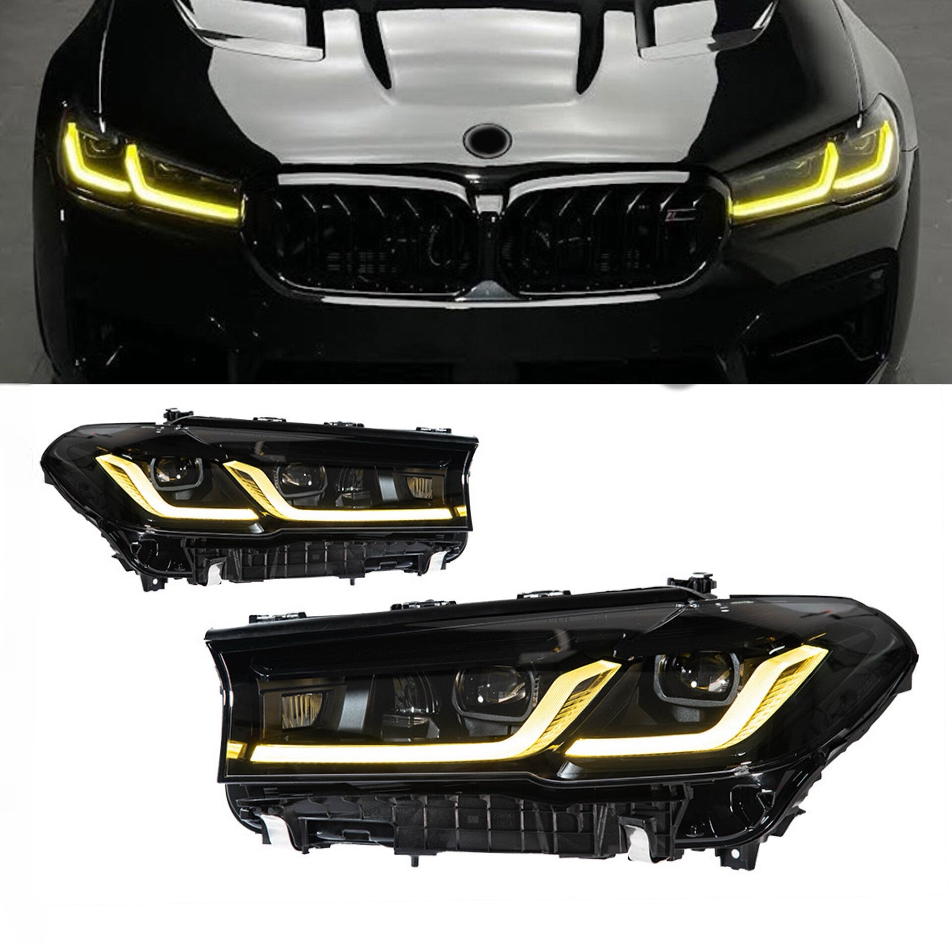 Фари Shadow Line LED LCI 2020+ для BMW G30/G31 2016-2020 2шт. із заміною бампера на 20+ , 2 РЕЖИМИ ДХО БІЛІ / ЖОВТІ