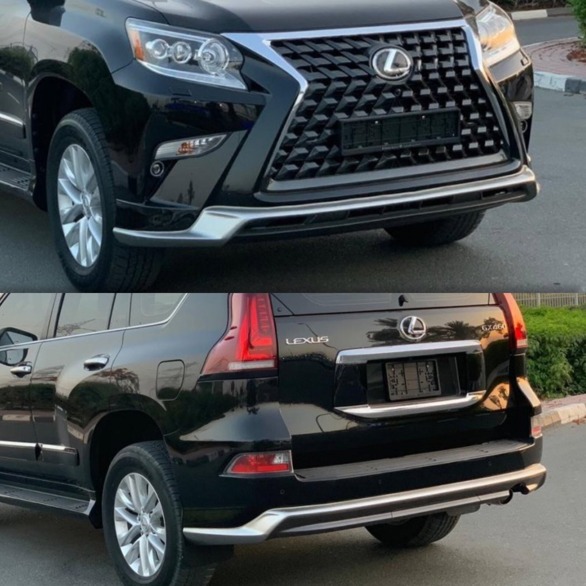 Комплект обвісу Lexus GX 460 2014-2021 сірий колір (спідниці передня та задня, хром молдінг)