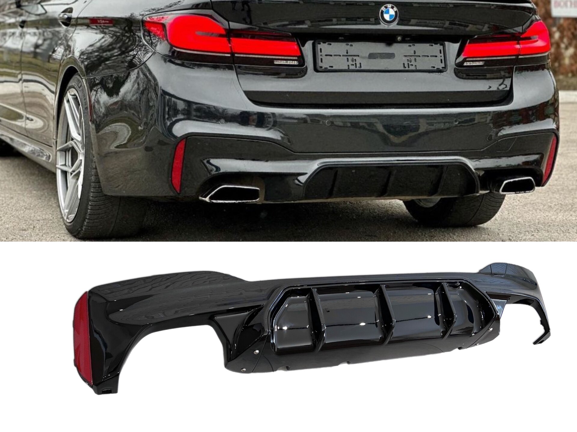 Дифузор накладка заднього бампера M5 style F90 для BMW 5 series G30 2017 - ДО БАМПЕРА М ПАКЕТ, чорний глянець
