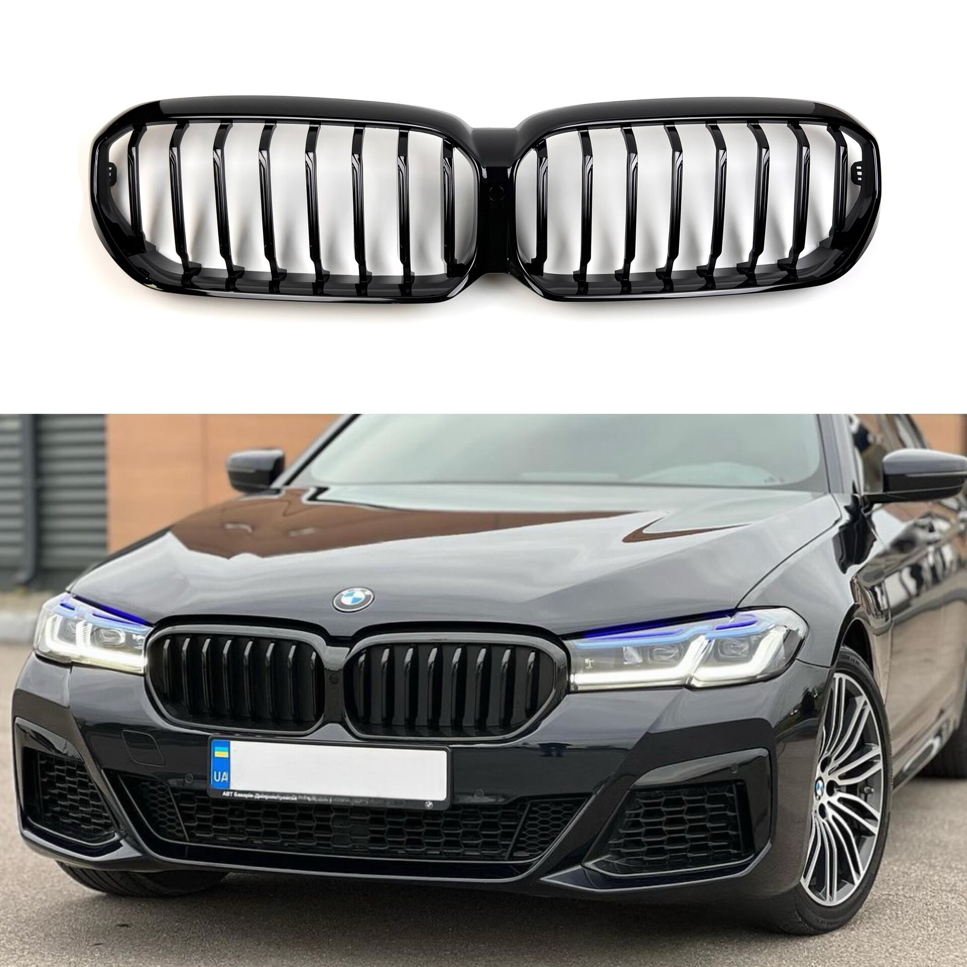 Решітка радіатора ніздрі M-Tech BMW 5 Series G30 / G31 2020+ чорний глянець