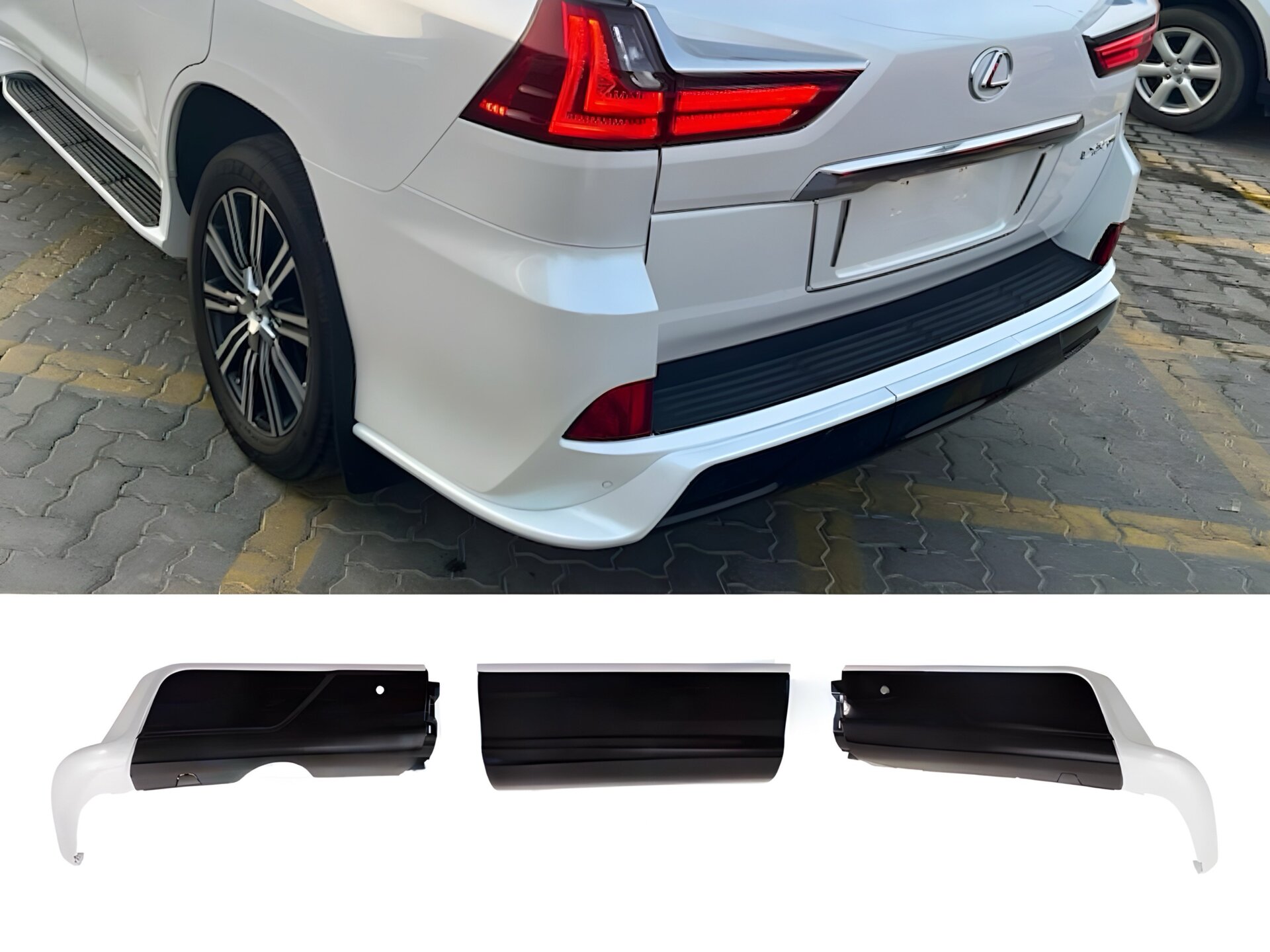 Обвіс спідниця заднього бампера Lexus LX 570 450d 2015-2022 колір білий