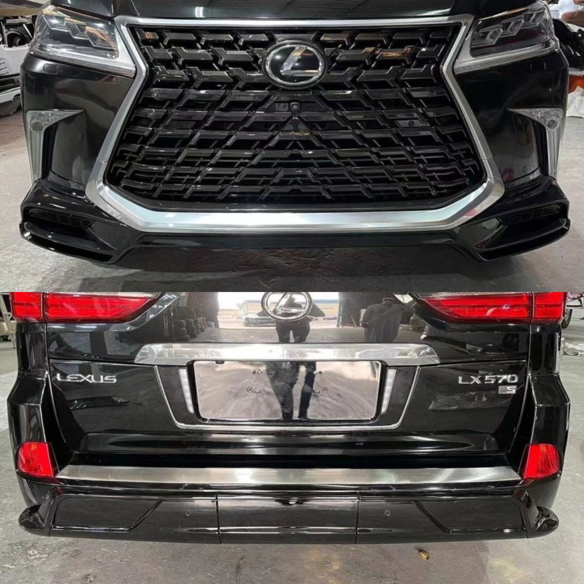 Комплект обвісу Lexus LX570 2015-2022 стиль 2021 (спідниця передня та задня, решітка) КОЛІР ЧОРНИЙ 218