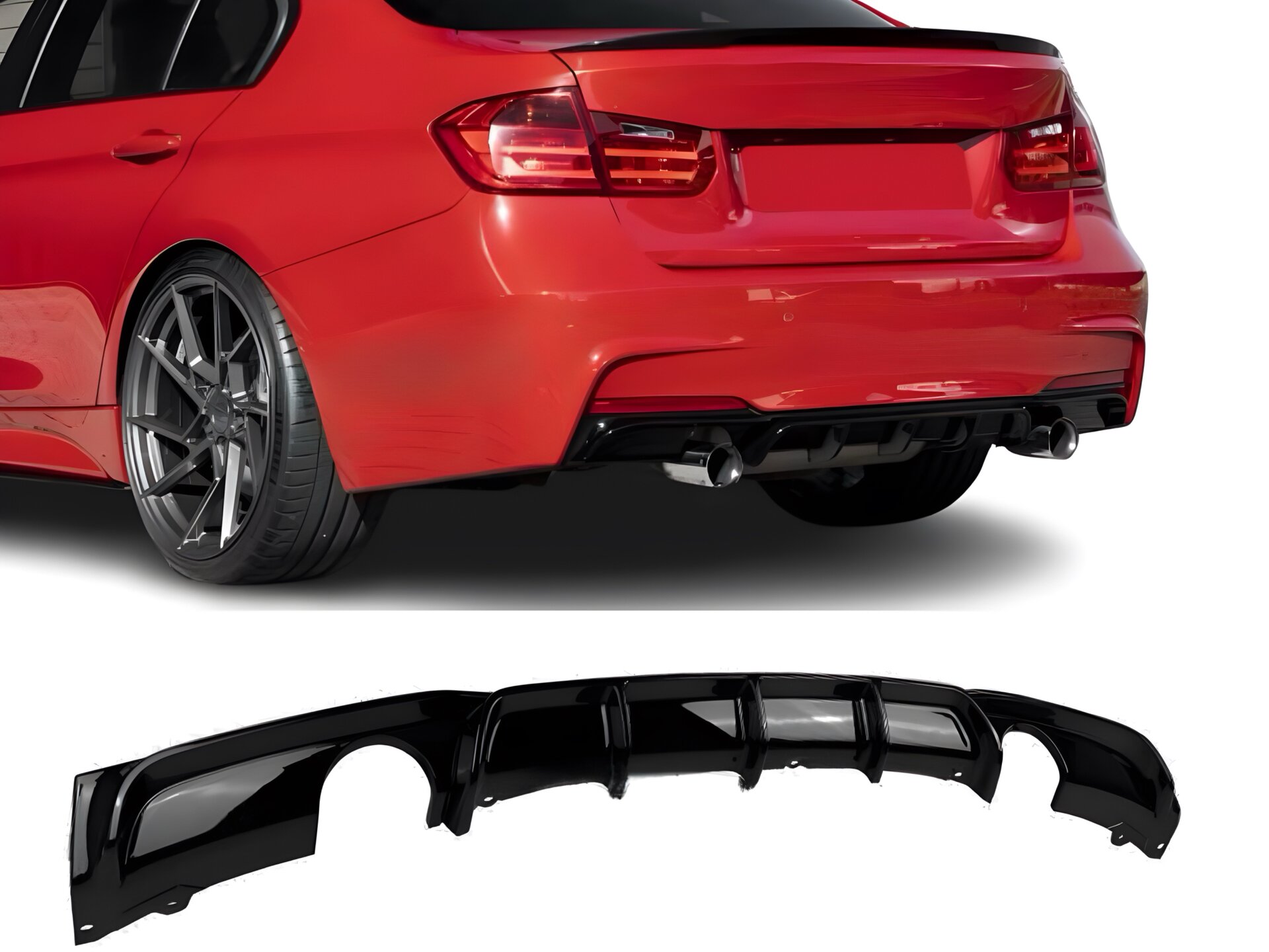 Дифузор накладка заднього бампера M-Performance BMW 3 series F30 2012-2018 під дві одинарні вихлопні труби ГЛЯНЦЕВИЙ 0---0