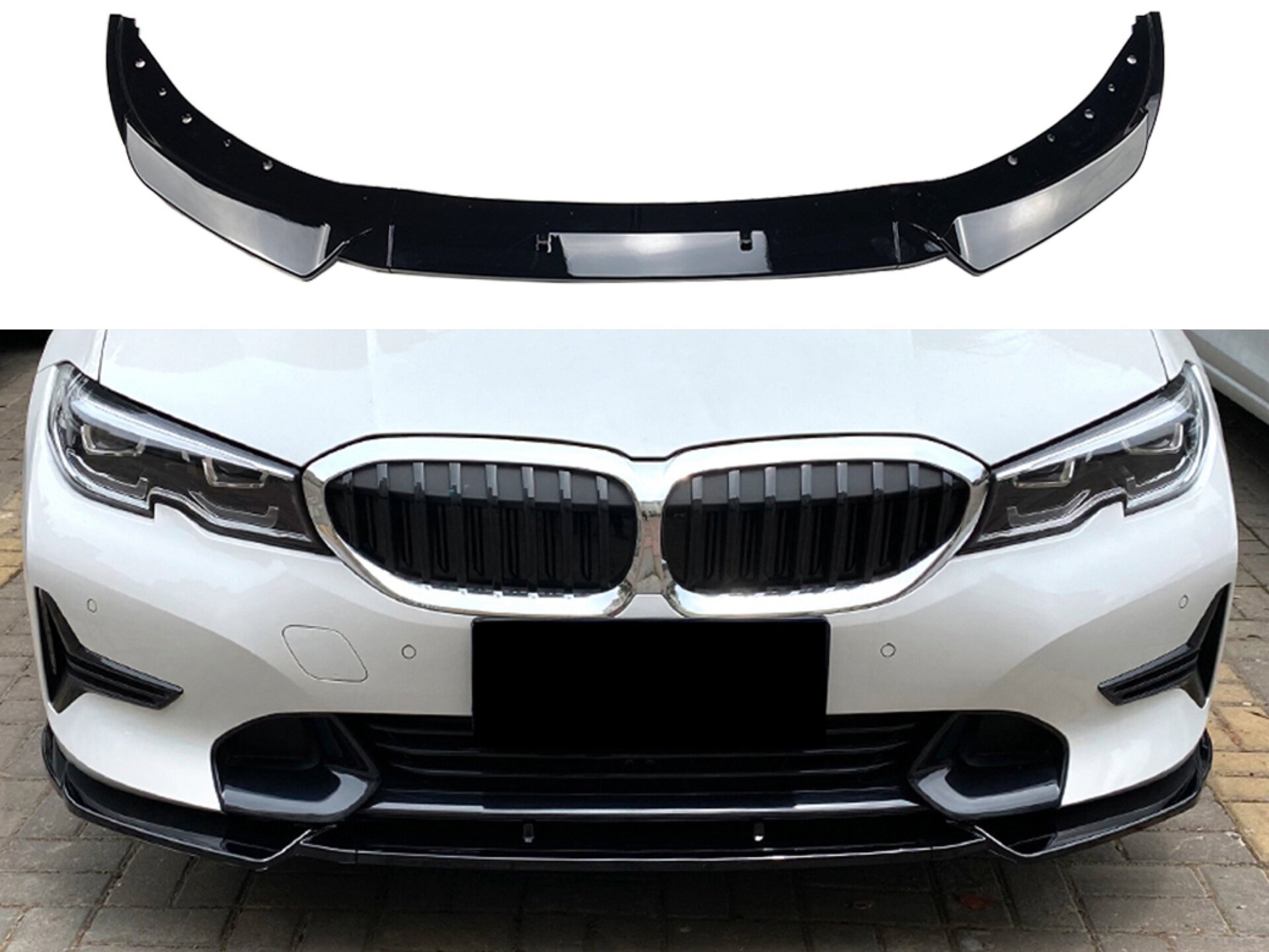 Накладка переднього бампера BMW 3 series G20 G21 2018-2022 ABS пластик, колір чорний глянець