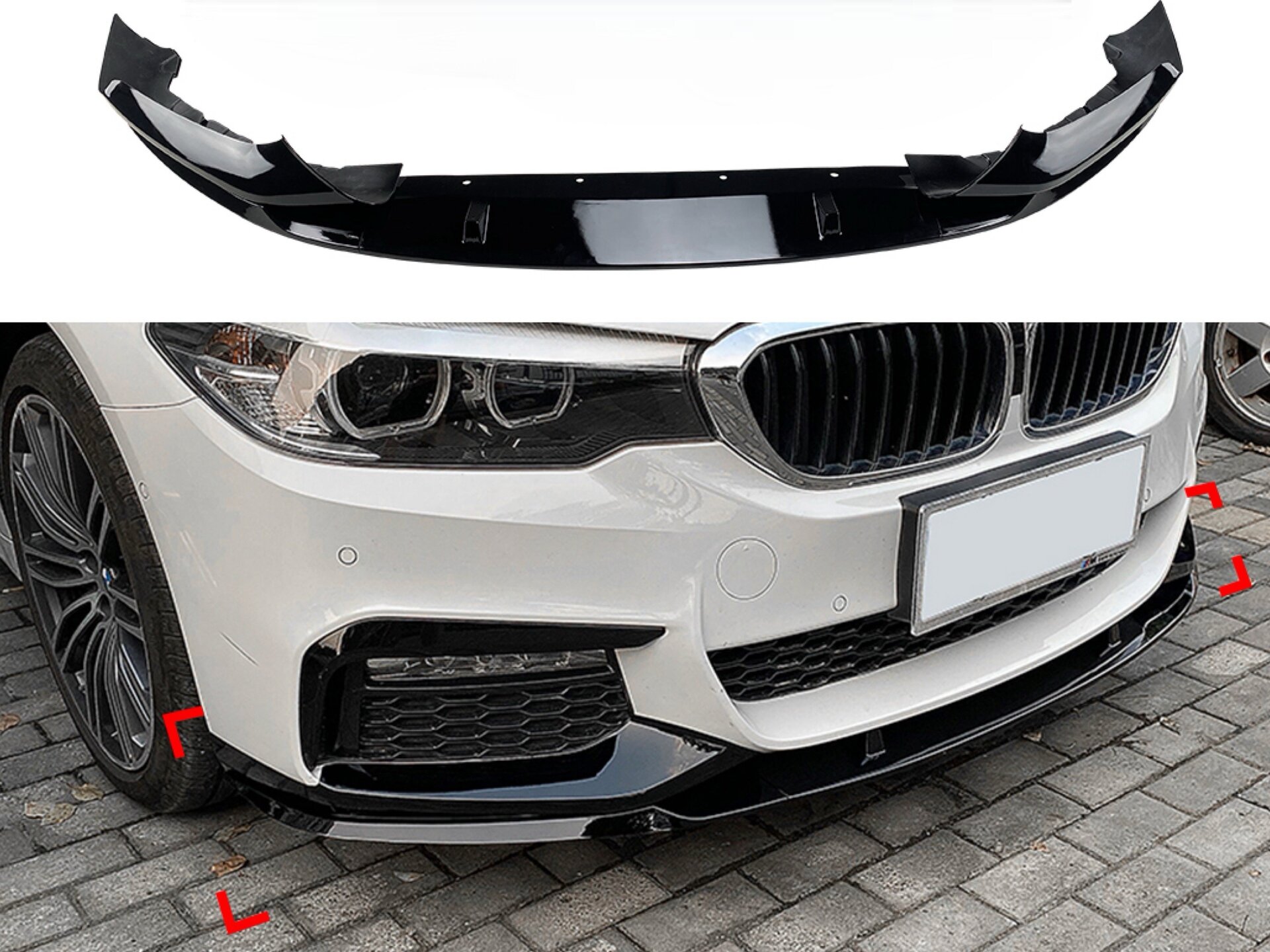 Спідниця накладка переднього бампера спідниця M performance BMW 5 series G30 G31 2016-2020 ABS пластик, чорний глянець