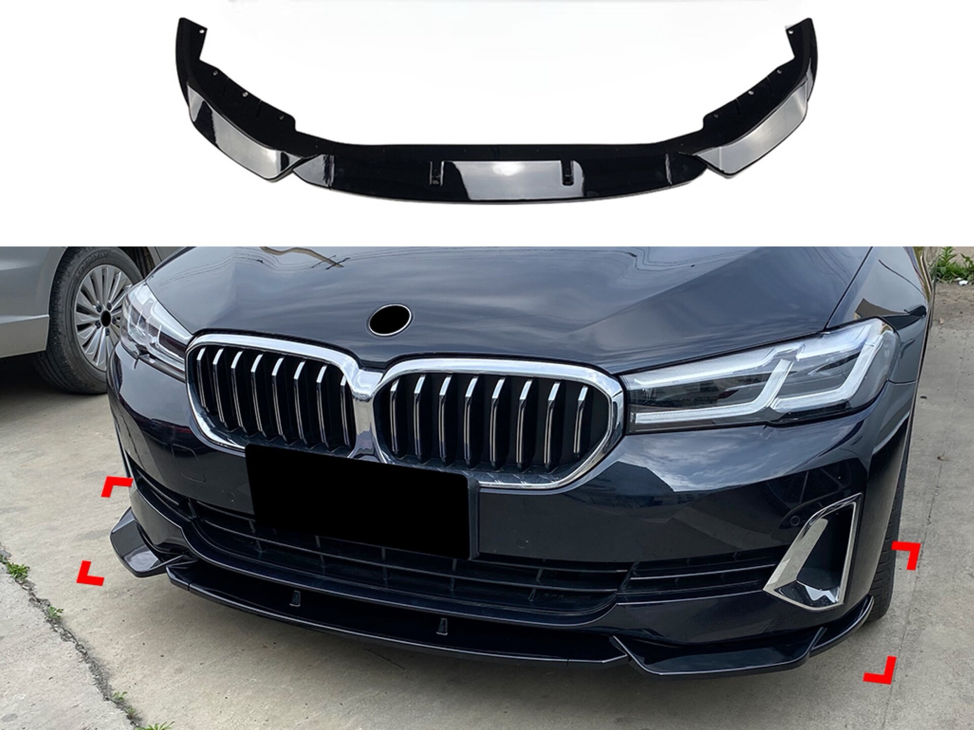 Спідниця накладка переднього бампера BMW 5 series G30 G31 LCI 2020-2023 ABS пластик, чорний глянець