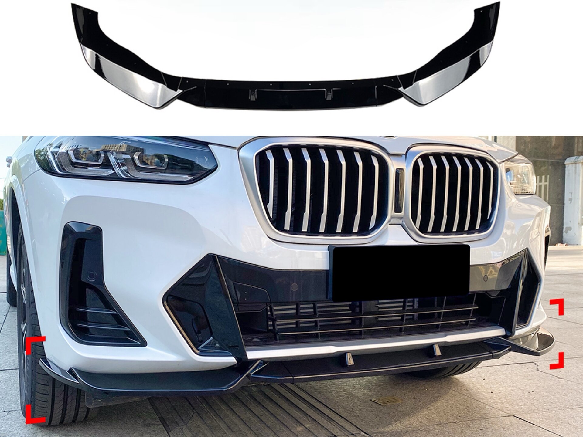 Спідниця накладка переднього бампера M Performance X3 G01 / X4 G02 LCI 2022-2024, ABS пластик колір чорний глянець