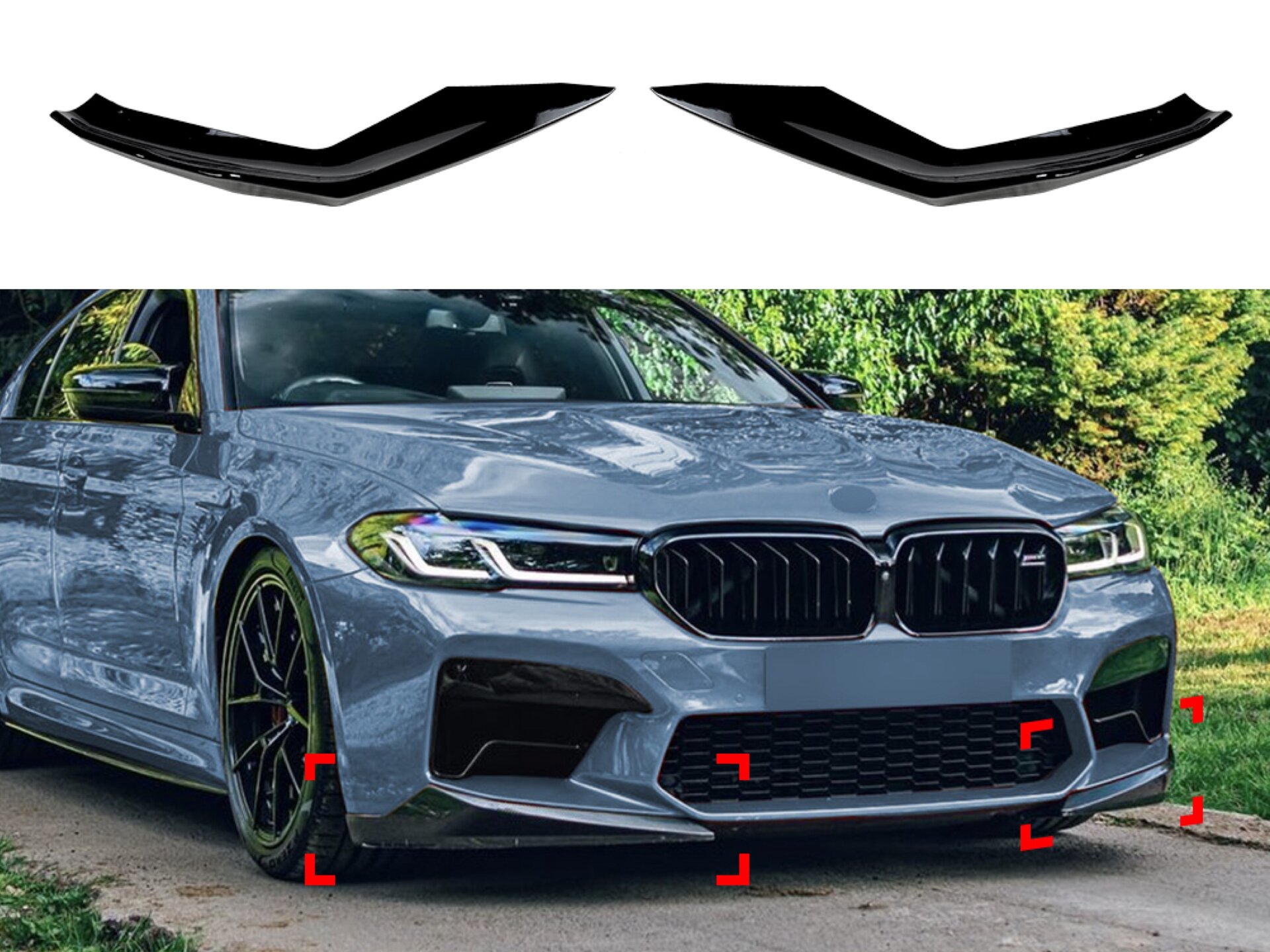 Ікла переднього бампера M5 BMW 5 series G30 G31 M5 F90 LCI 2020-2023 ABS пластик, чорний глянець 2шт.
