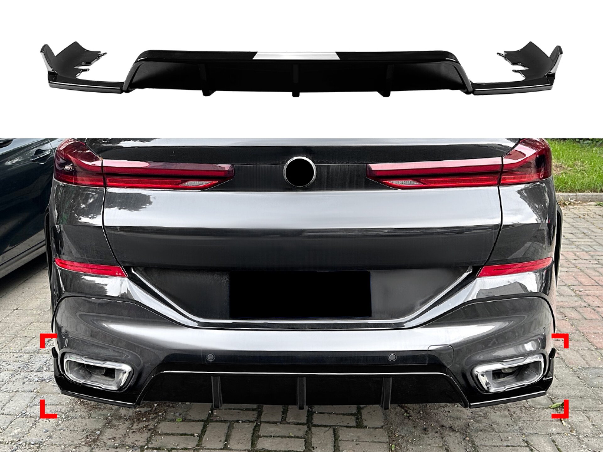 Спідниця накладка бампера заднього M Performance BMW X6 G06 2019+ ABS пластик, колір чорний глянець