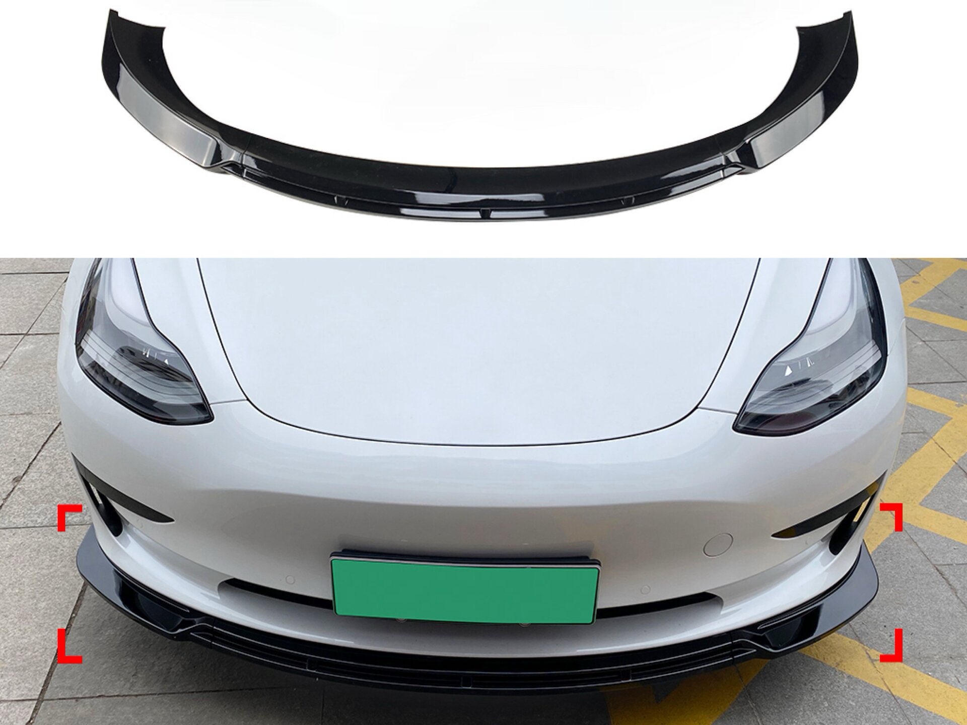 Спідниця накладка переднього бампера Maxton Design для Tesla Model 3 2017-2024 ABS пластик, колір чорний глянець
