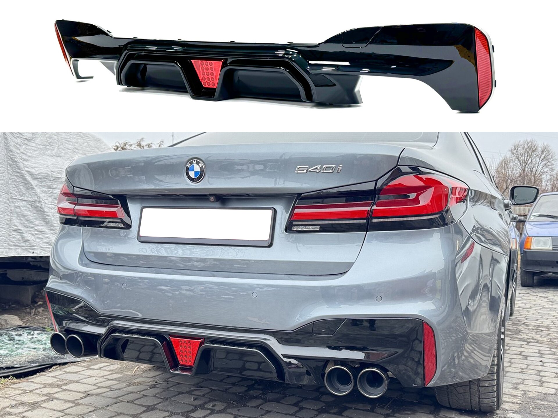 Дифузор накладка заднього бампера зі стопом Competition style BMW 5 series G30 2017-2023
