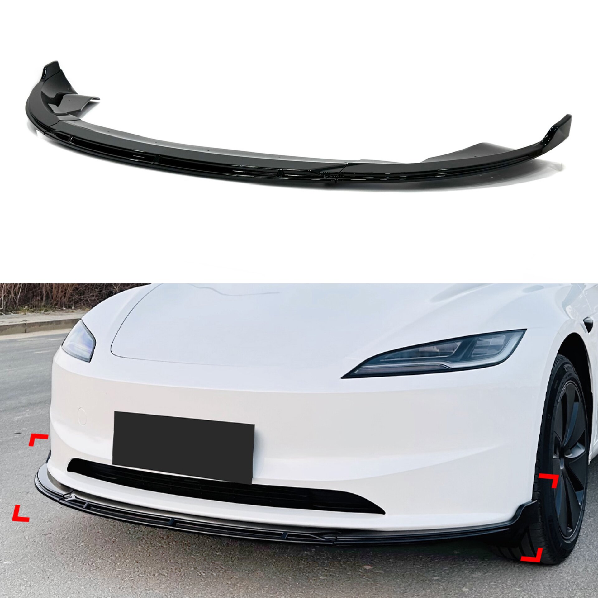Накладка переднього бампера для Tesla Model 3 2025- ABS пластик, колір чорний глянець