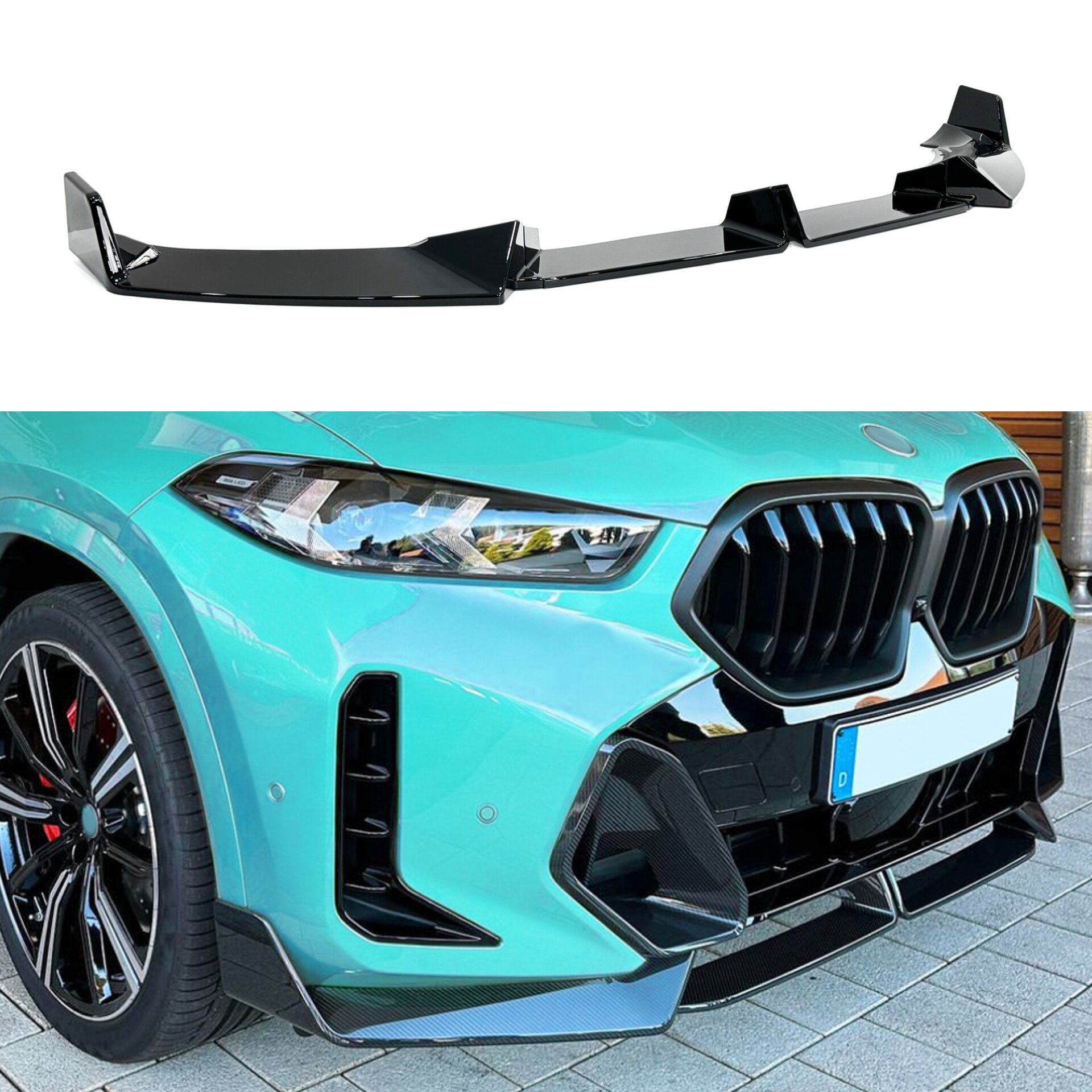 Спідниця переднього бампера M-Perfomance для BMW X6 G06 LCI 2022+ ABS пластик, чорний глянець