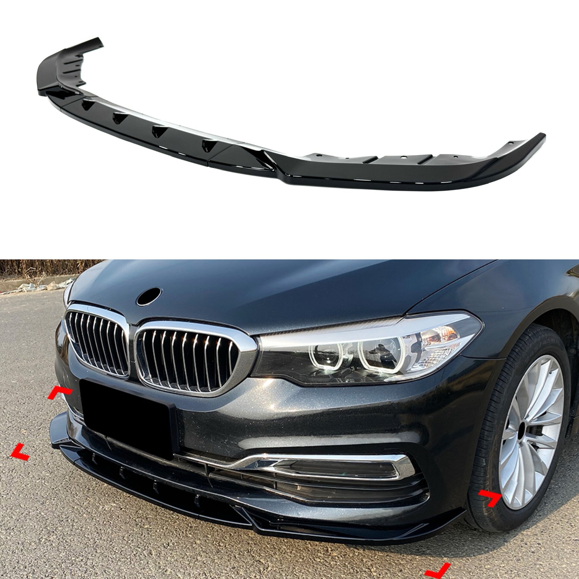 Спідниця накладка переднього бампера BMW 5 series G30 G31 2016-2020 ABS пластик, чорний глянець