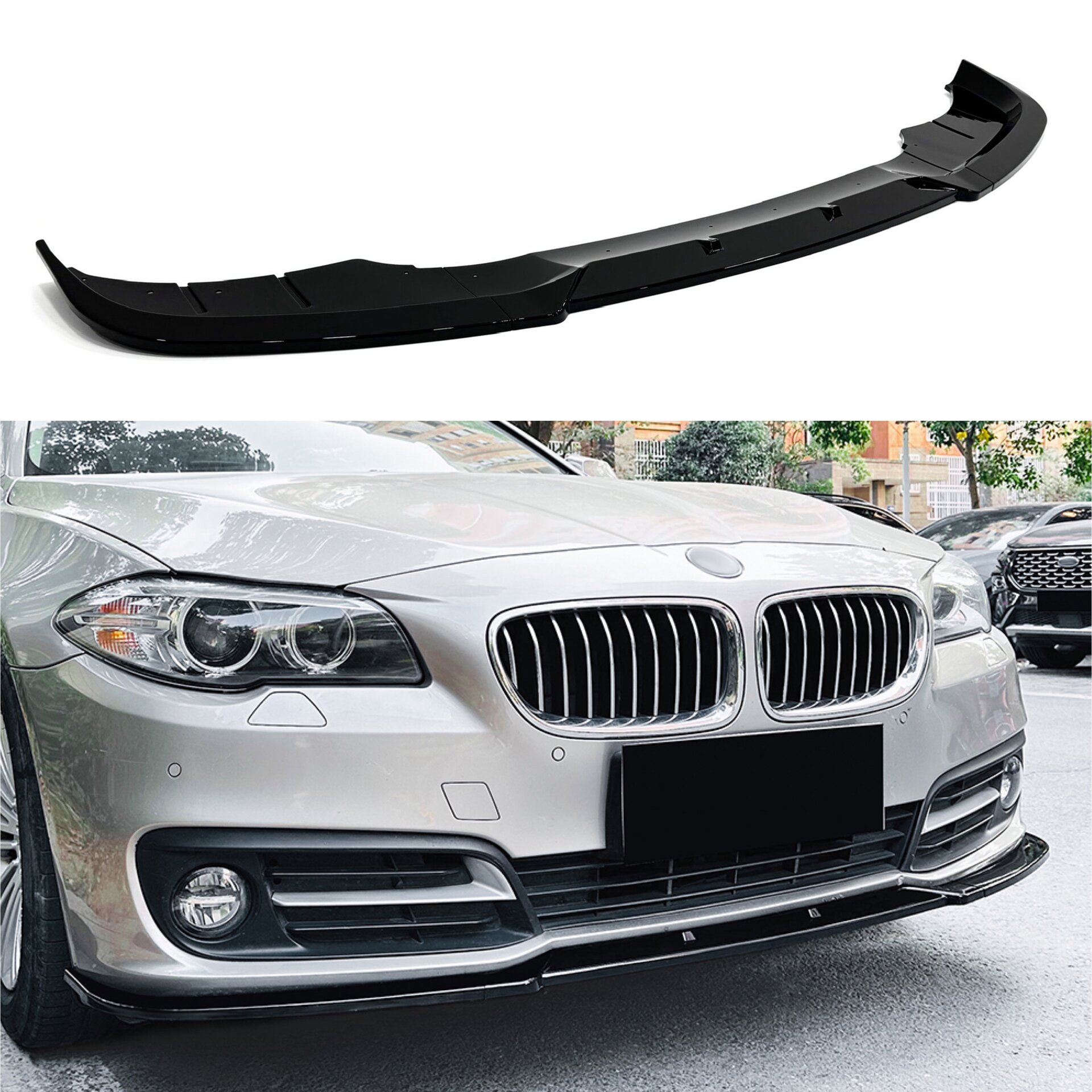 Спідниця накладка переднього бампера BMW 5 series F10 F11 LCI 2013-2016 ABS пластик, колір чорний глянець
