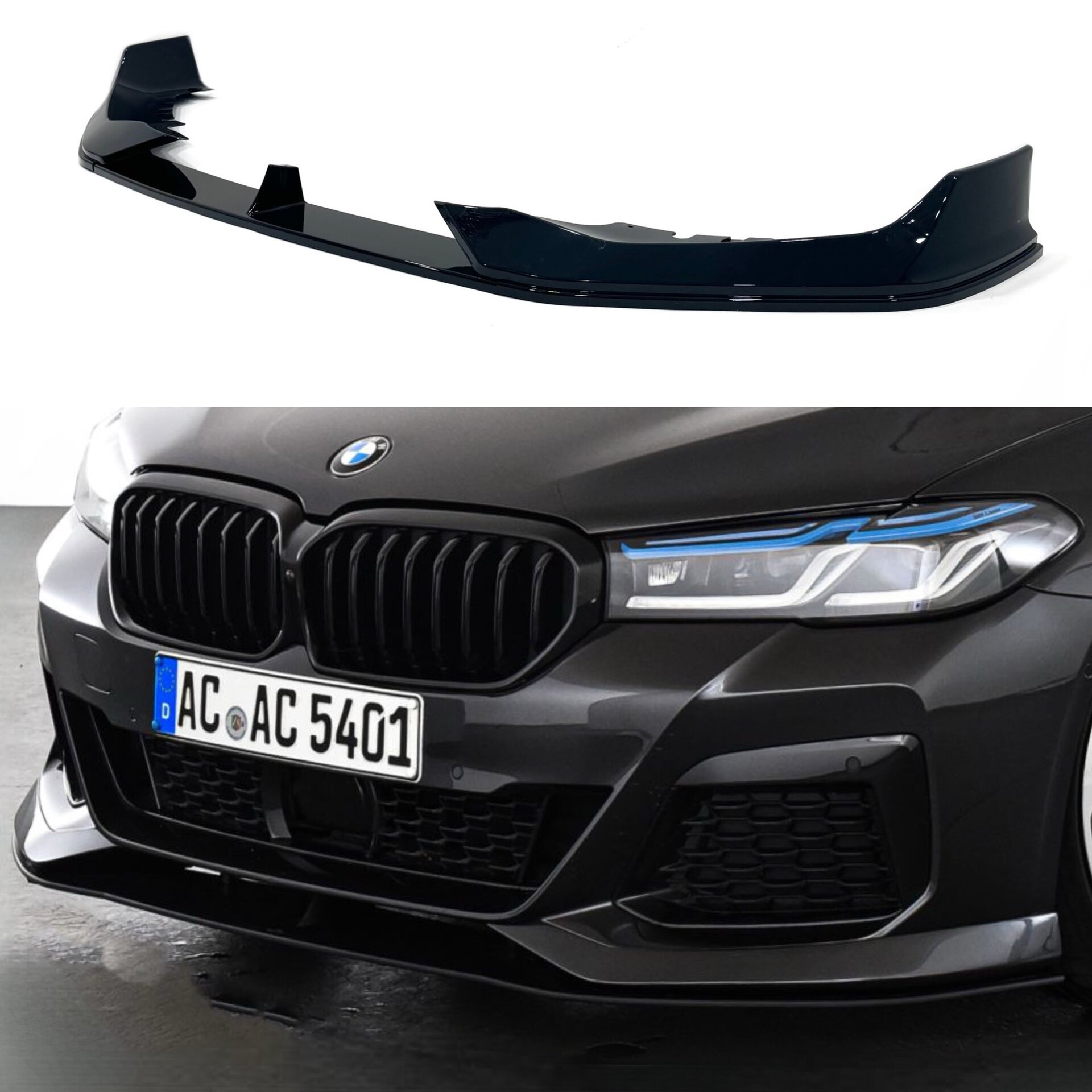 Накладка переднього бампера M-Performance стиль AC Schnitzer для BMW 5 series G30 31 2020-2023 ABS пластик, колір чорний глянець