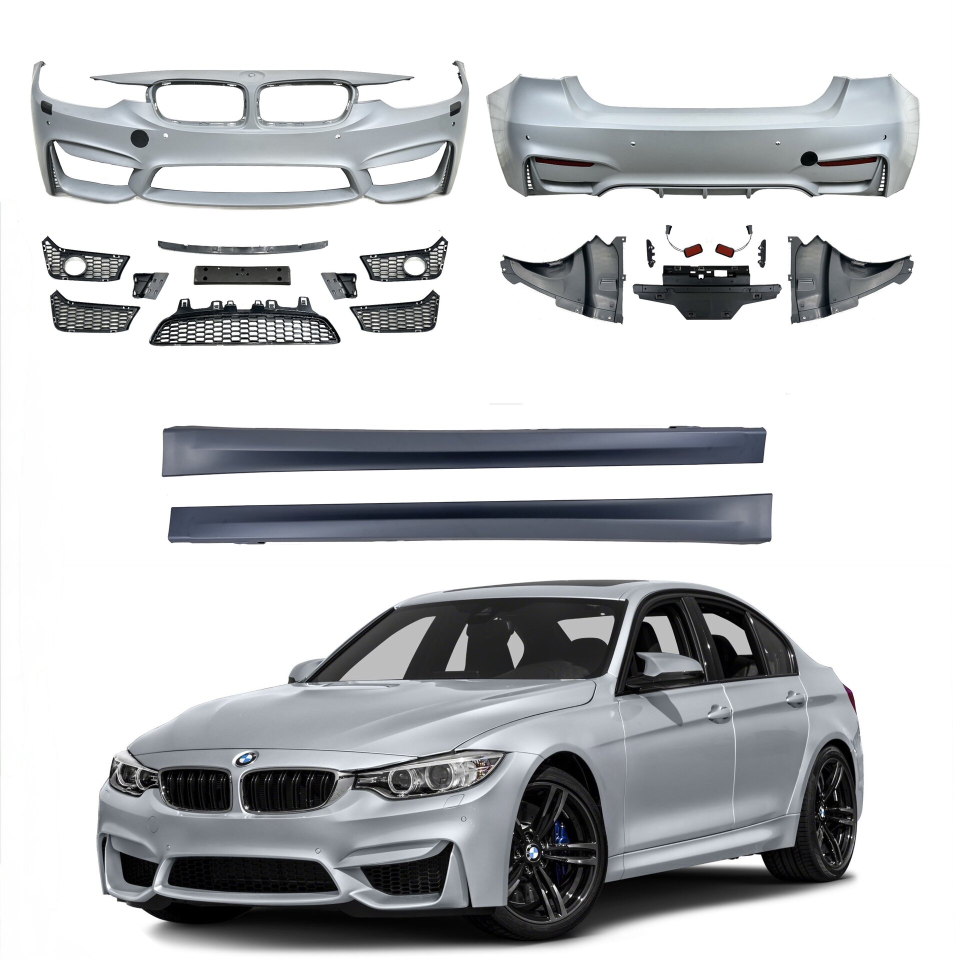 Комплект обвісу M3 стиль BMW 3 Series F30 2012-2018 (передній / задній бампер, пороги) ПІД ПАРКТРОННИКИ