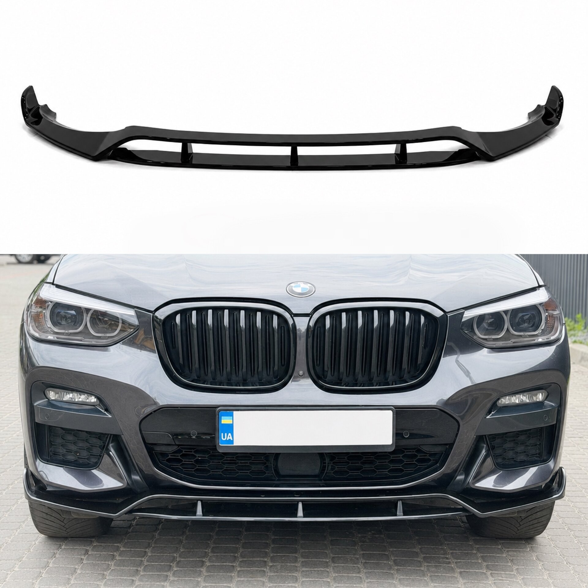 Юбка накладка переднього бампера M Performance BMW X3 G01 / X4 G02 2018-2021, ABS пластик колір чорний глянец