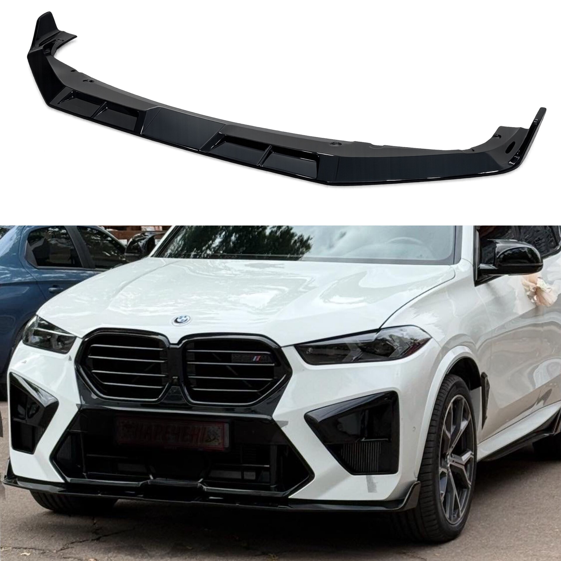 Спідниця накладка переднього бампера BMW X5M G05 F95 2023+ ABS пластик, чорний глянець