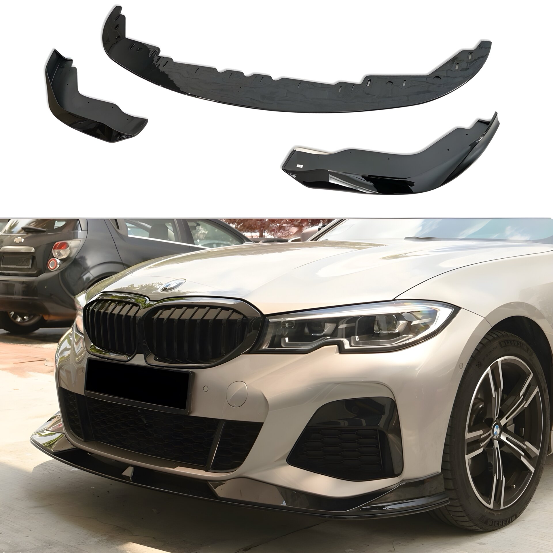 Накладка переднього бампера M-Performance стиль AC Schnitzer для BMW 3 series G20 G21 2017-2022 ABS пластик, колір чорний глянець